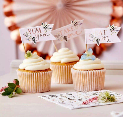 Flower Cupcake Toppers Picks Tea Party Rose Gold Birthday Cake Sandwich Flags