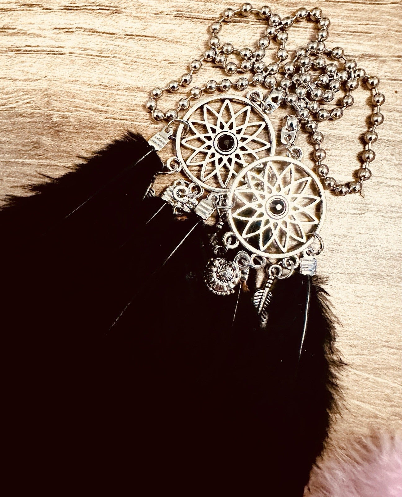 Hanging Car Dream Catcher Spiritual Grey Black White Mirror Interior Feather