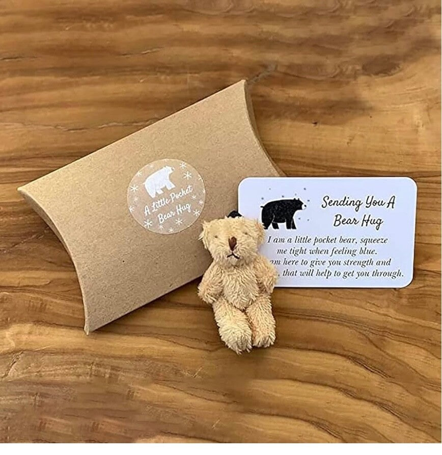 Little Pocket Bear Hug Cute Teddy Gift Handmade Bear Positivity Animal & Card