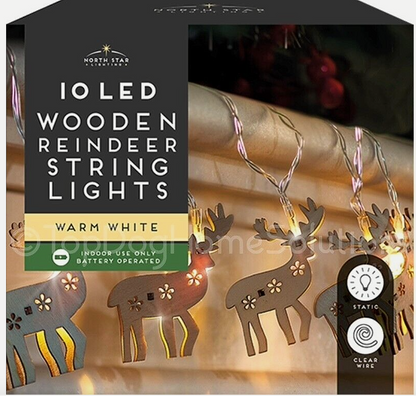 Hanging Christmas Reindeer lights Warm White Battery 10 string Decoration Xmas