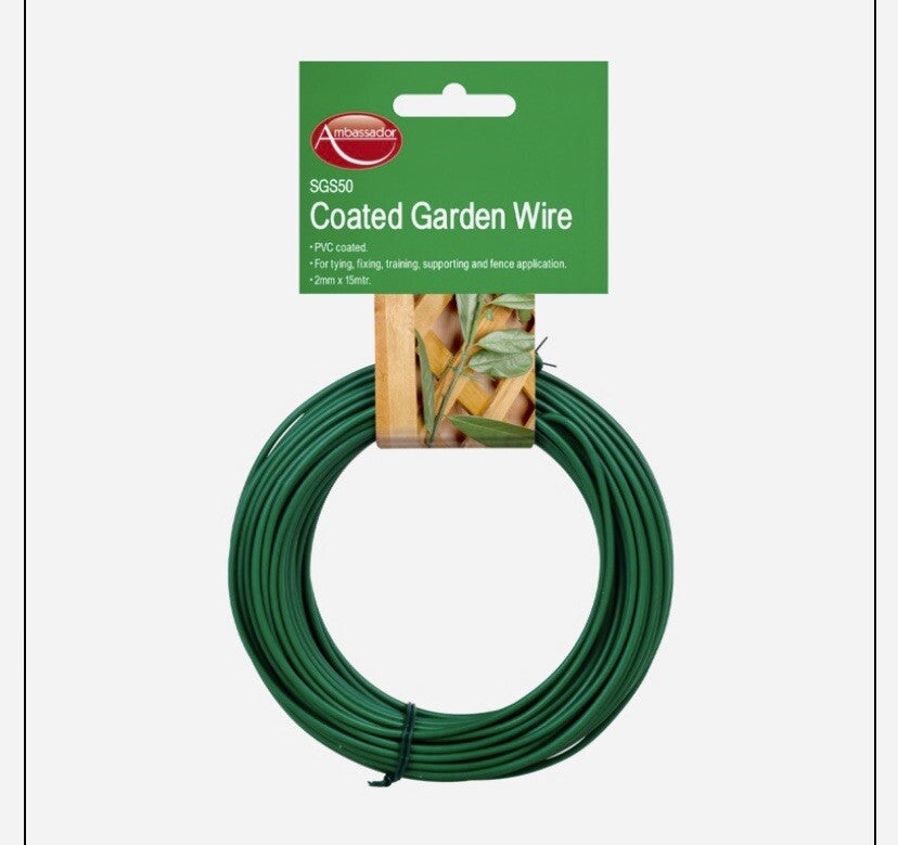 PVC Green Coated Garden Wire 2mm x 15m Tying Fixing Support Plants Trees Fence