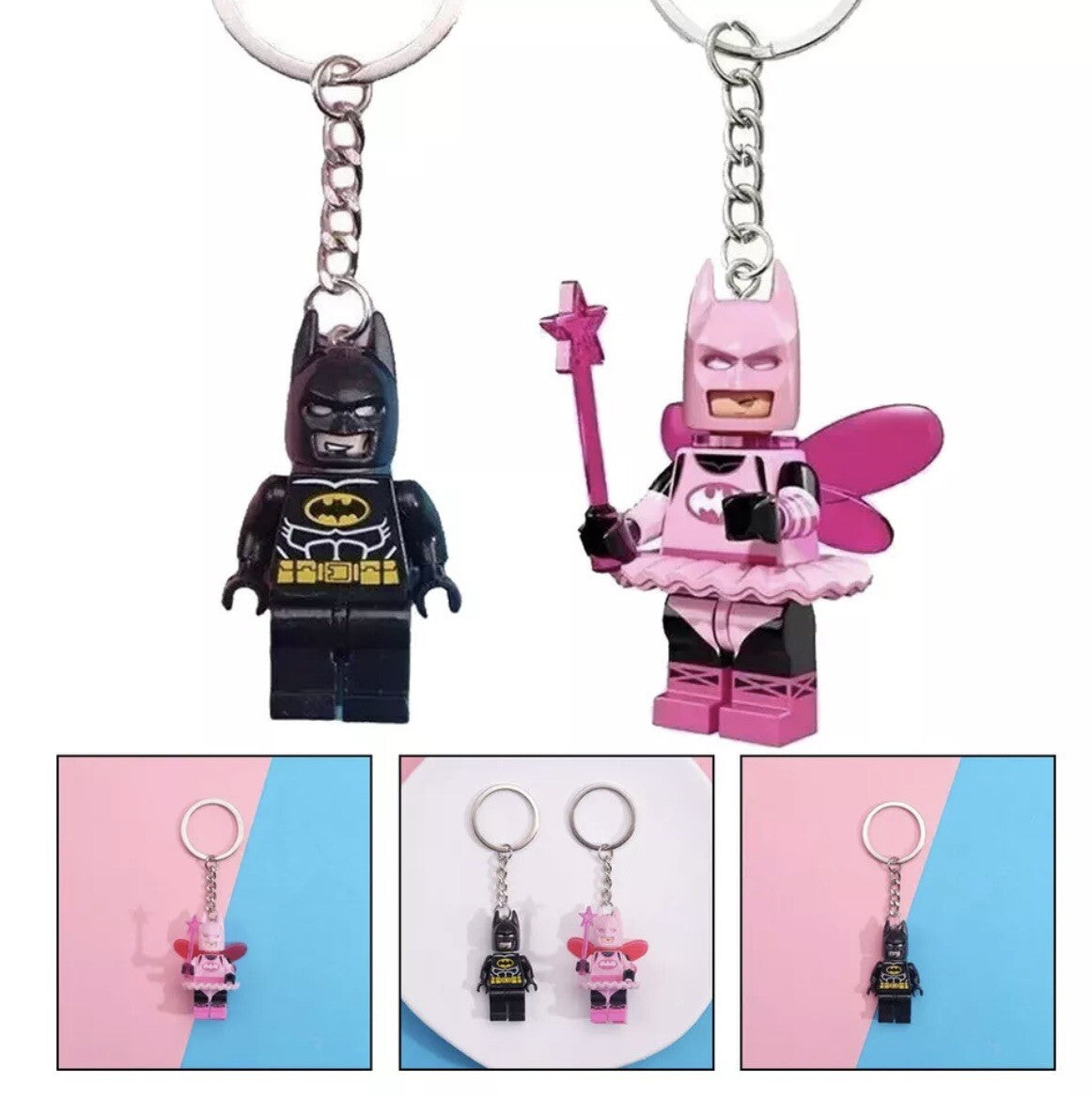3D Fairy Batman 2 Couples Keyring Pink Batgirl DC Bag Charm Car Chain Key Gift