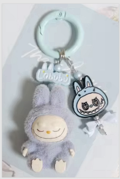 Cute Handmade keyring Labububu Heart Charm Pendant Kawaii Doll Keychain Bag