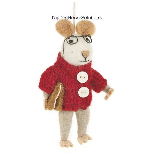 christmas Student Mouse Hanging Felt Coat Glasses Red Jumper Decoration Gift