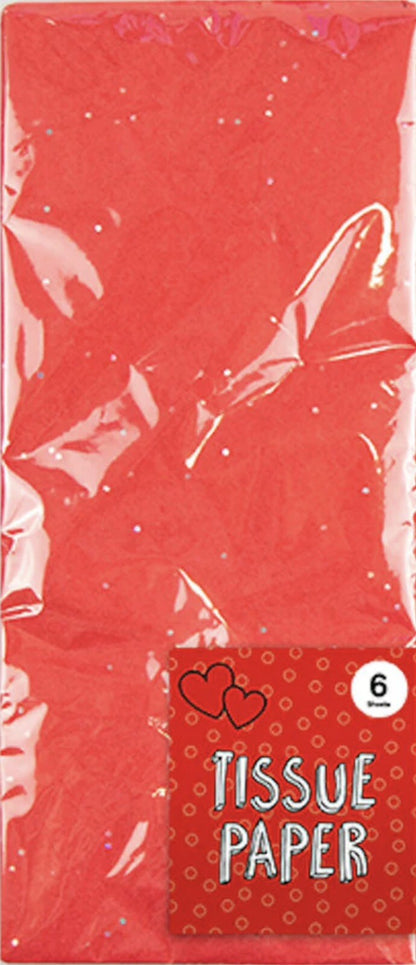 Valentine’s Red Glitter Tissue Paper Wrapping 6 Sheets Gifts Crafts Love