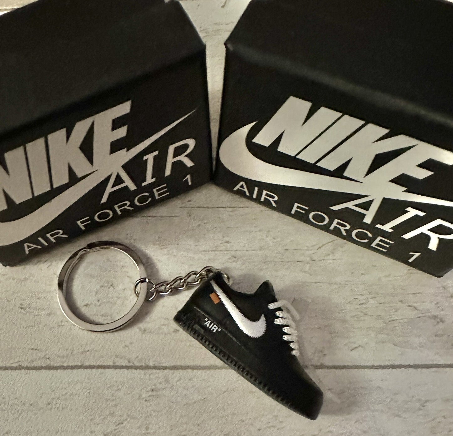 Nike Air Force 1 3D Trainer sneaker Keyring Black shoe Mini Low Gift Box Car key