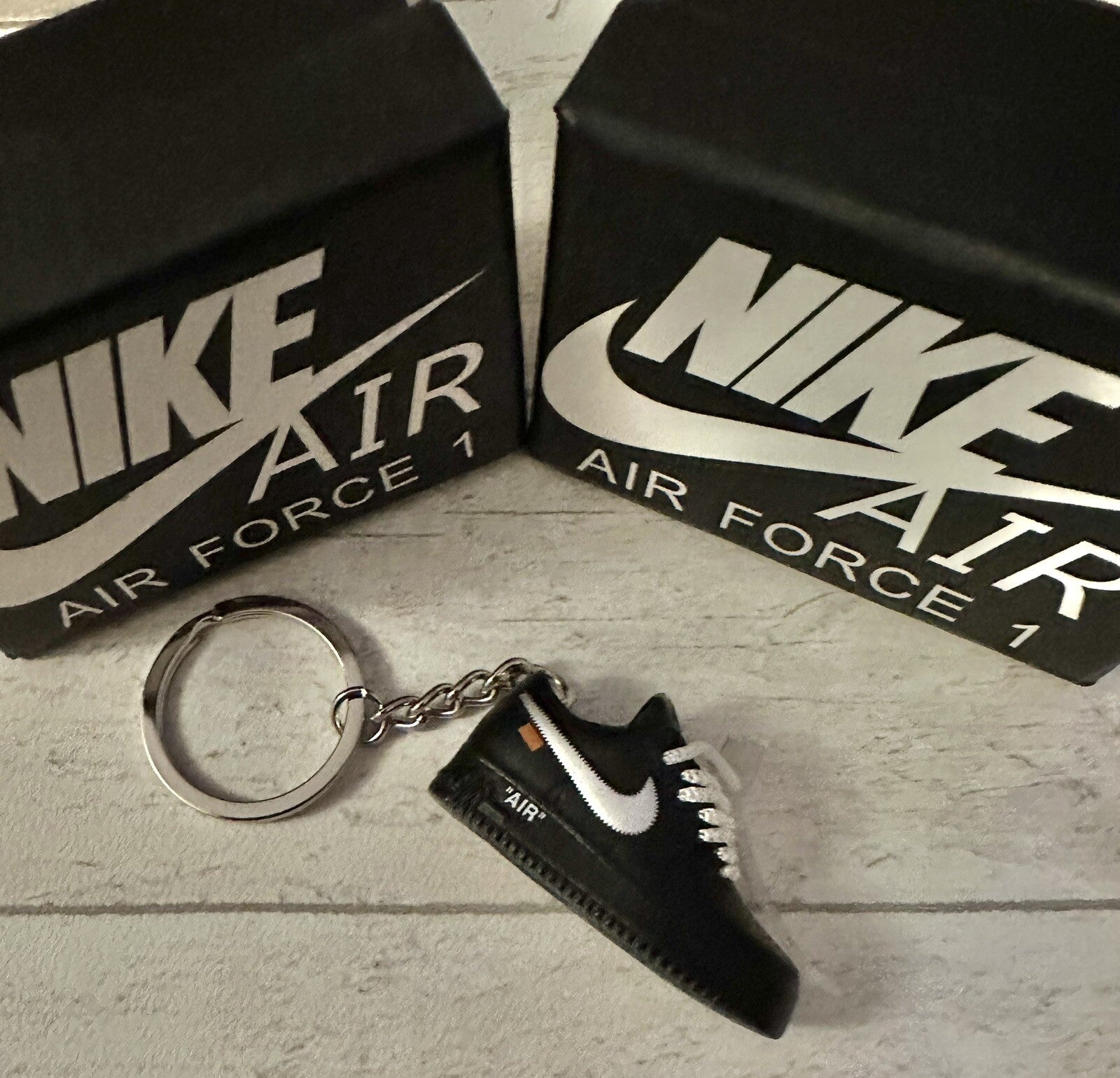 Nike Air Force 1 3D Trainer sneaker Keyring Black shoe Mini Low Gift Box Car key