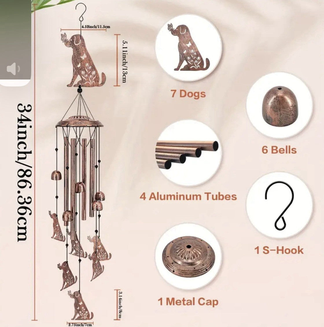 Animal Cat Dog Wind Chime Turtle Butterfly Outdoor Metal Home Patio Porch Garden