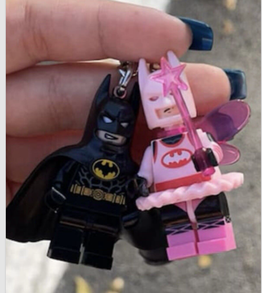 Batman Valentines 2 Couples Keyring Pink Batgirl DC Bag Charm Car Chain Key Gift