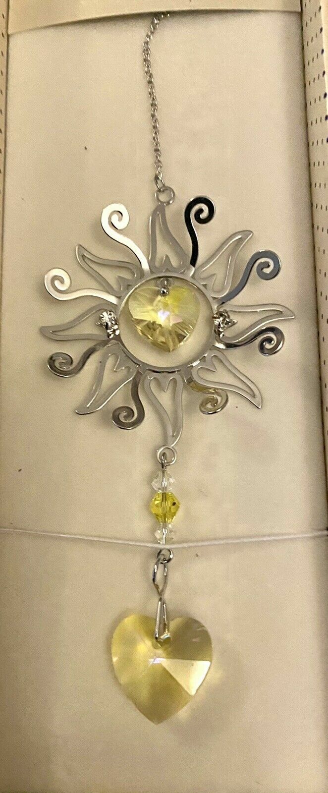 3D Garden Sun burst Sun catcher window hanging Silver crystal glass Gift box