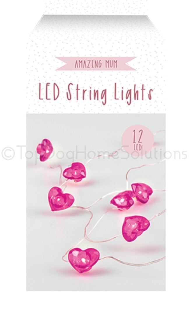 FLOWER VALENTINE HEARTS LED PINK WIRE LIGHTS BATTERY OPERATED 1.24 M x 12 LED 🌸