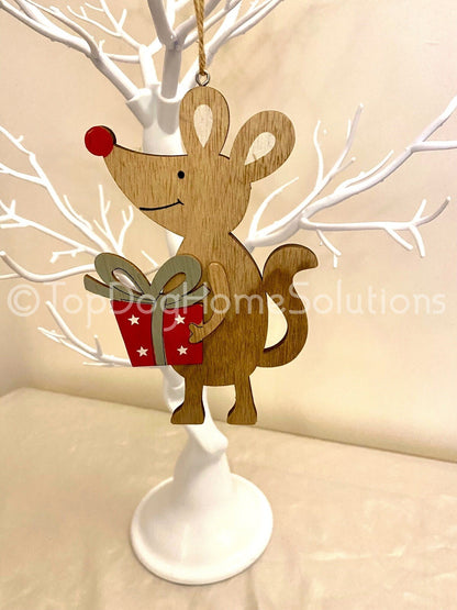 Wood Mouse Christmas sign Plaque Bauble Gift Rustic Kids Gift Tree decoration