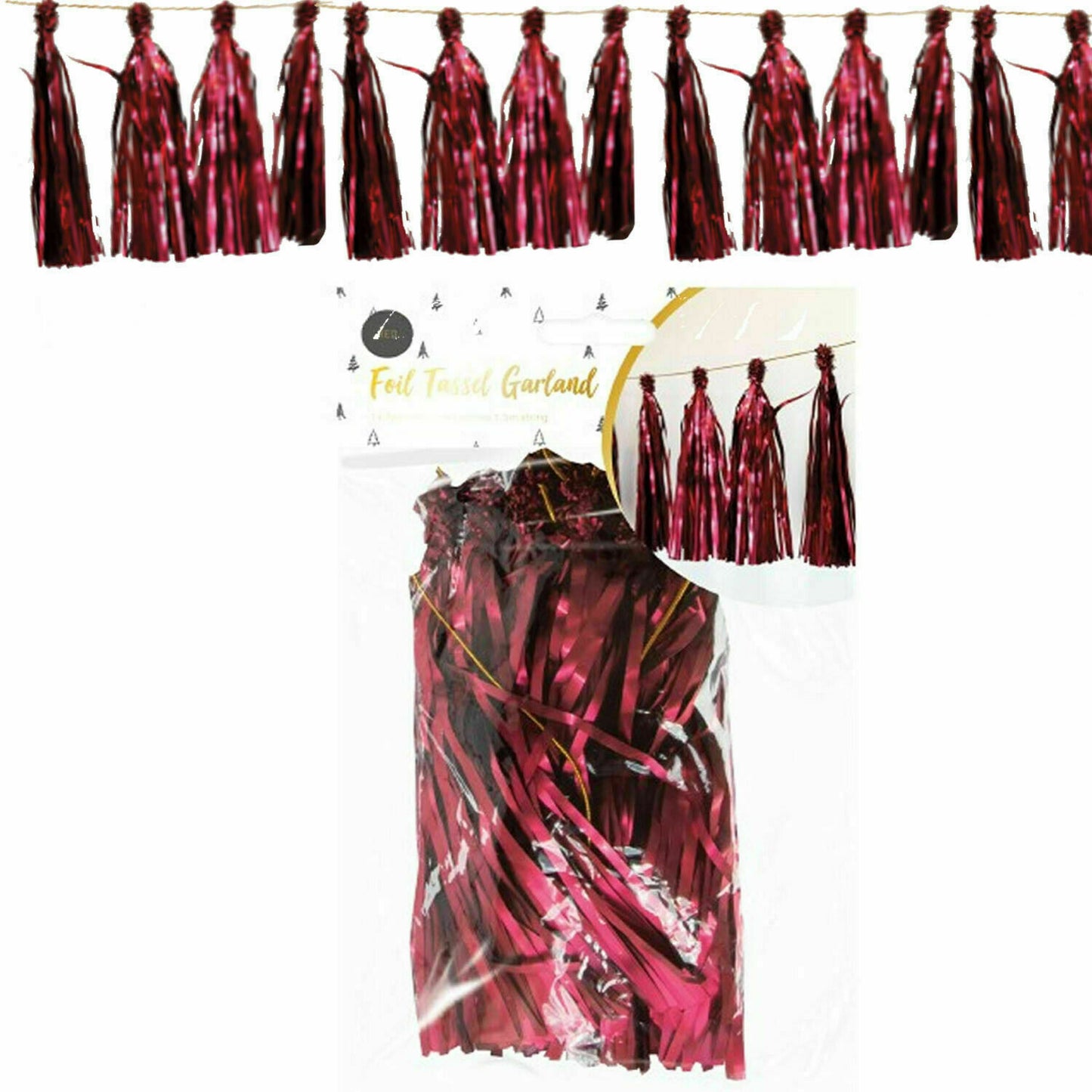 Christmas party Red foil Tassel Table Garland Decoration 1.5 M Decoration Banner