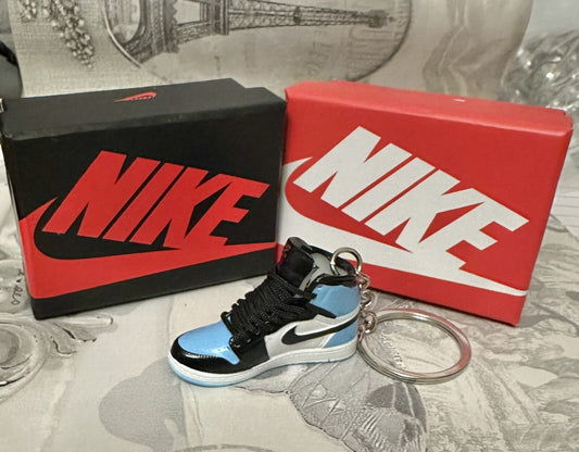 Nike Mini Jordan 3D Trainer sneaker Keyring Blue White Black shoe Gift Box