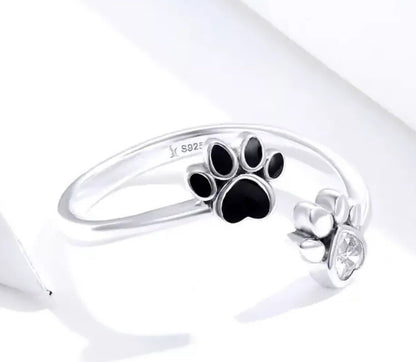 Dog Cat Ring Paw 925 Silver Footprint Rhinestone Adjustable Animal Crystal Gift