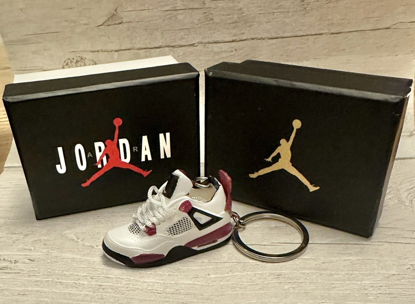 Mini Nike Jordan 4 3D Trainer sneaker Keyring Bordeaux Wine Shoe Gift Box