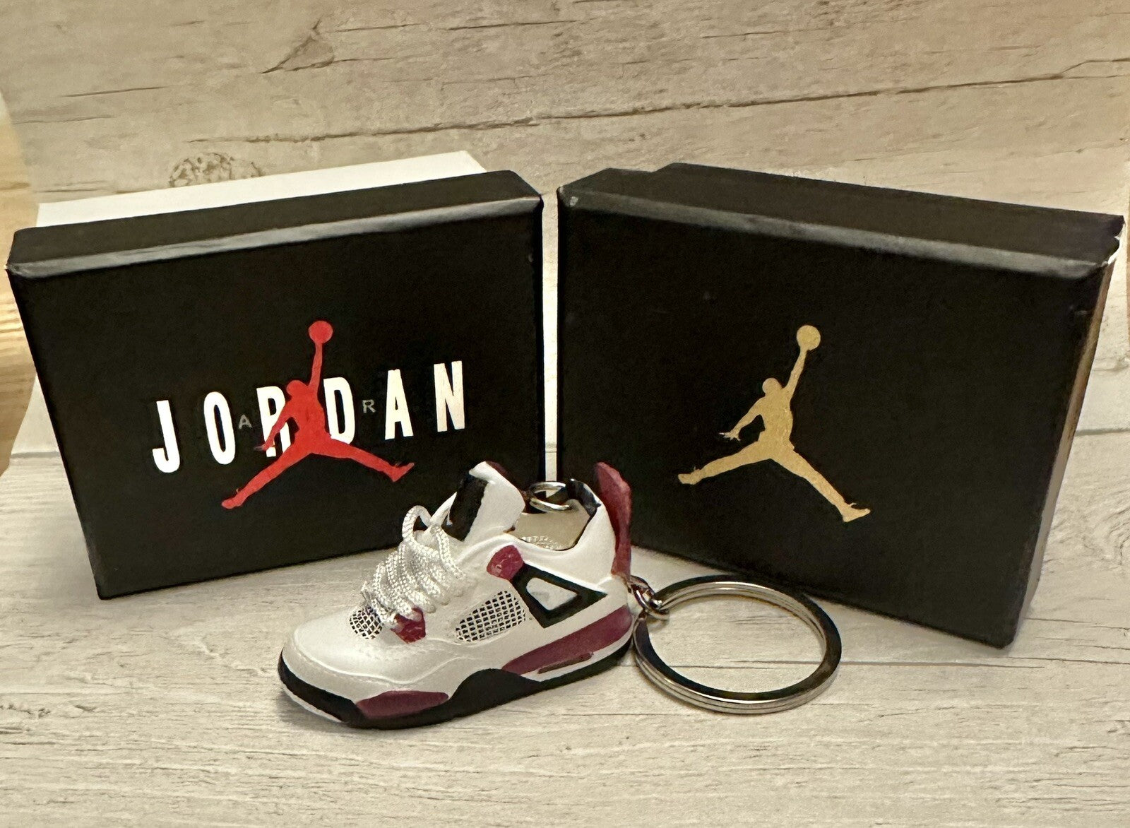 Mini Nike Jordan 4 3D Trainer sneaker Keyring Bordeaux Wine Shoe Gift Box