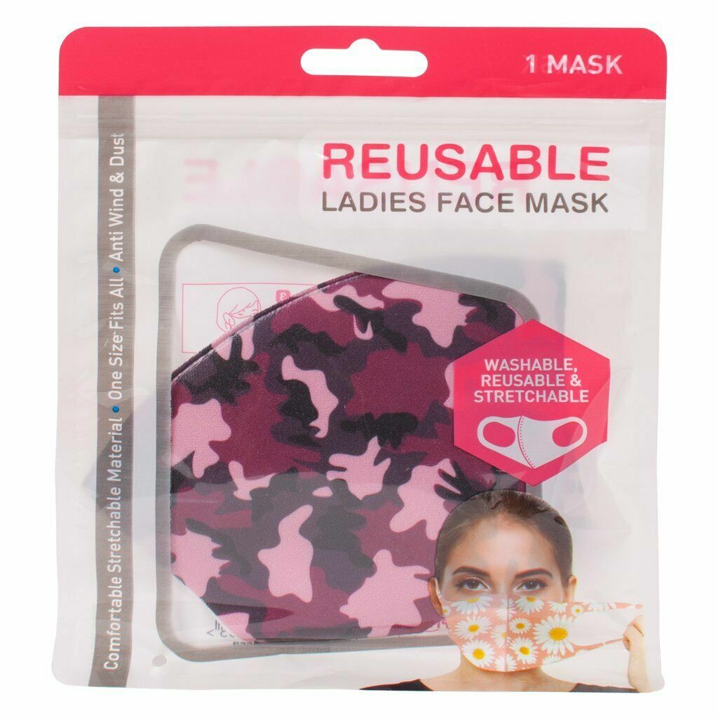 Ladies washable soft face mask pink camouflage Fabric Covering reusable 