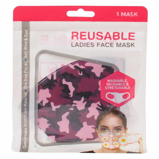 Ladies washable soft face mask pink camouflage Fabric Covering reusable 
