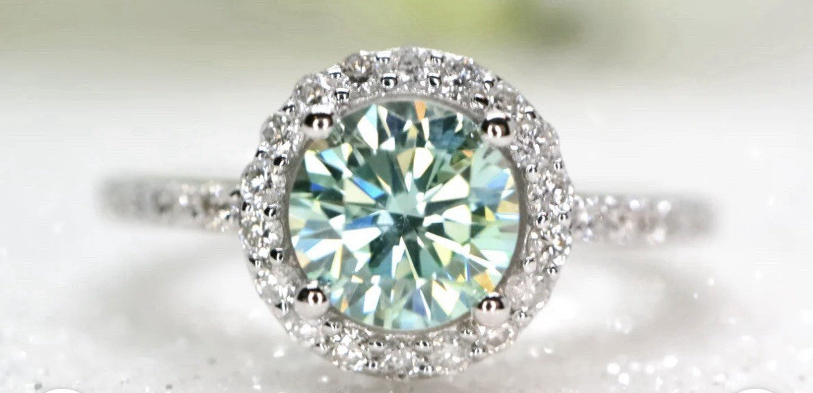 925 STERLING SILVER RING N BLUE GREEN 18K WHITE GOLD PLATED 2CT GREEN MOISSANITE