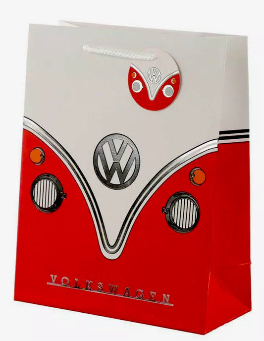 Red Volkswagen Xmas Gift Bags & tag VW T1 Camper Van 26 x 12 x 33cm Large