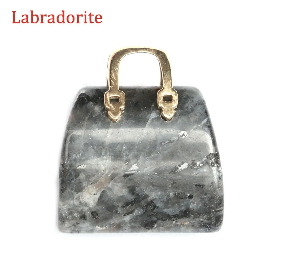 Handbag Crystal Stone Quartz Natural Healing Pendant Carved Display Ornament