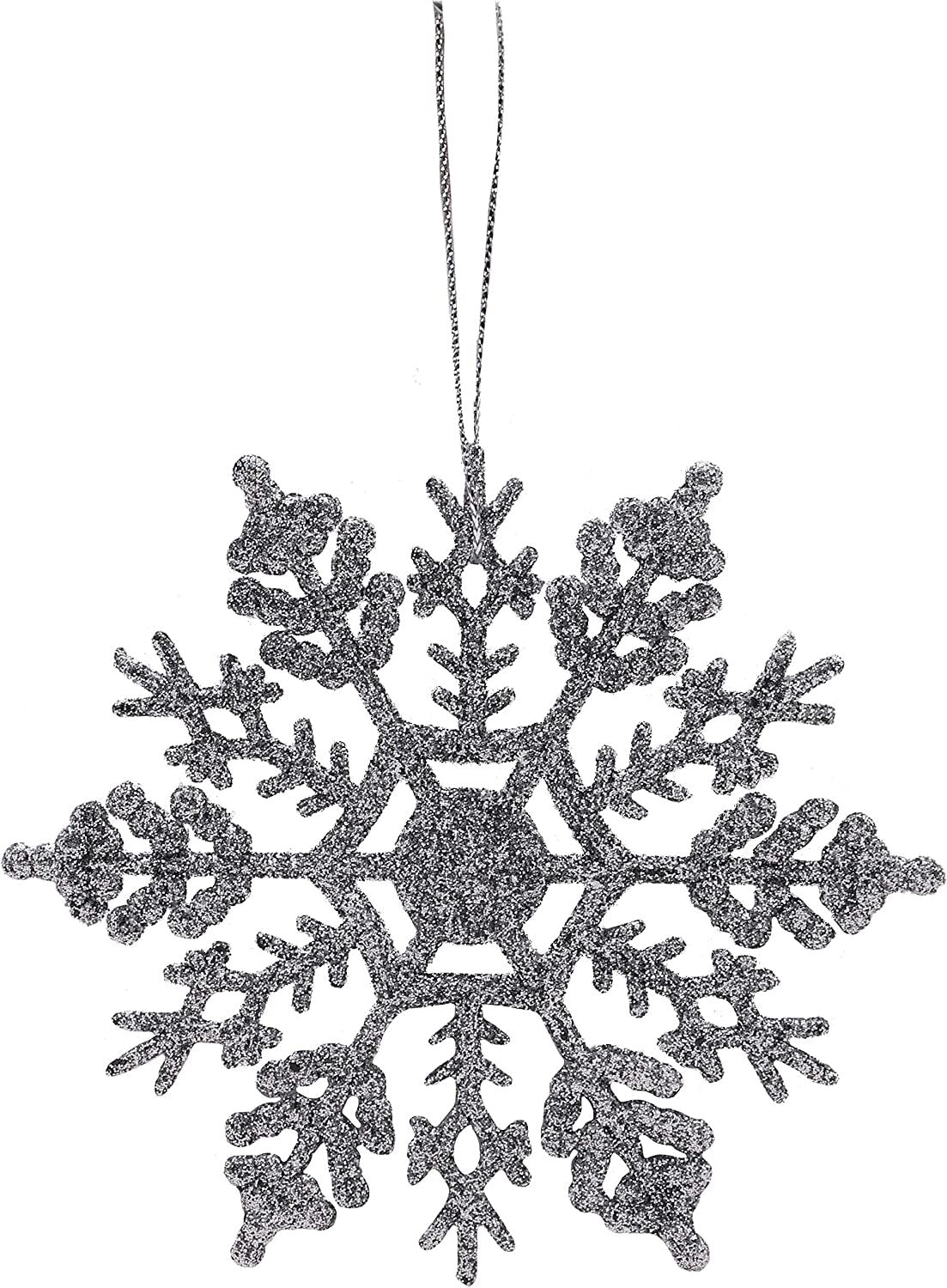 Snowflakes Silver Christmas 12 Pack Glitter Hanging Tree Decorations Frozen Pack
