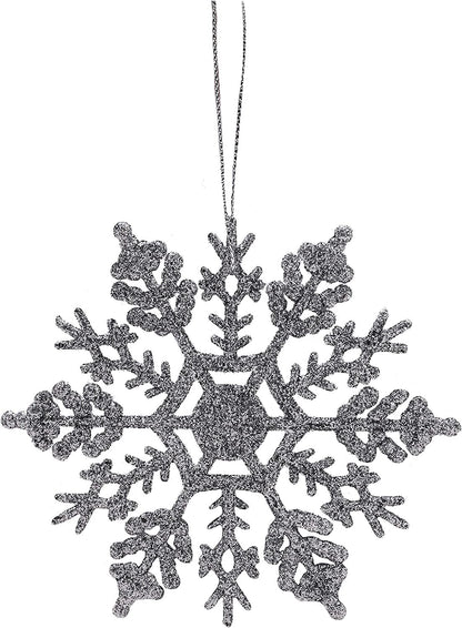 Snowflakes Silver Christmas 12 Pack Glitter Hanging Tree Decorations Frozen Pack