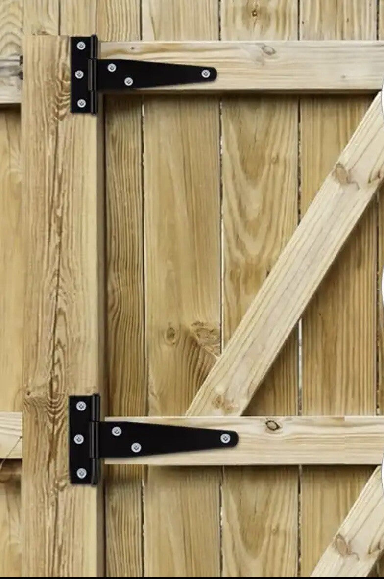 TEE T HINGE BRACKET GATE 4"  6" 8" 10" 12"  100mm BLACK GARDEN DOOR SHED SCREWS+