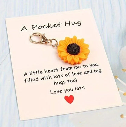 Sunflower Keyring Charm Bag Flower with Love Hug Card Stitch Marker Gift.