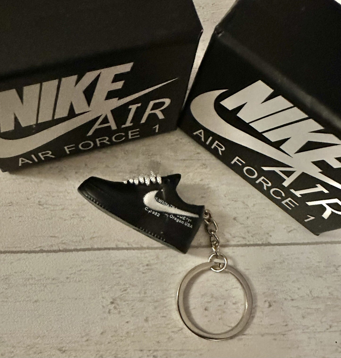 Nike Air Force 1 3D Trainer sneaker Keyring Black shoe Mini Low Gift Box Car key