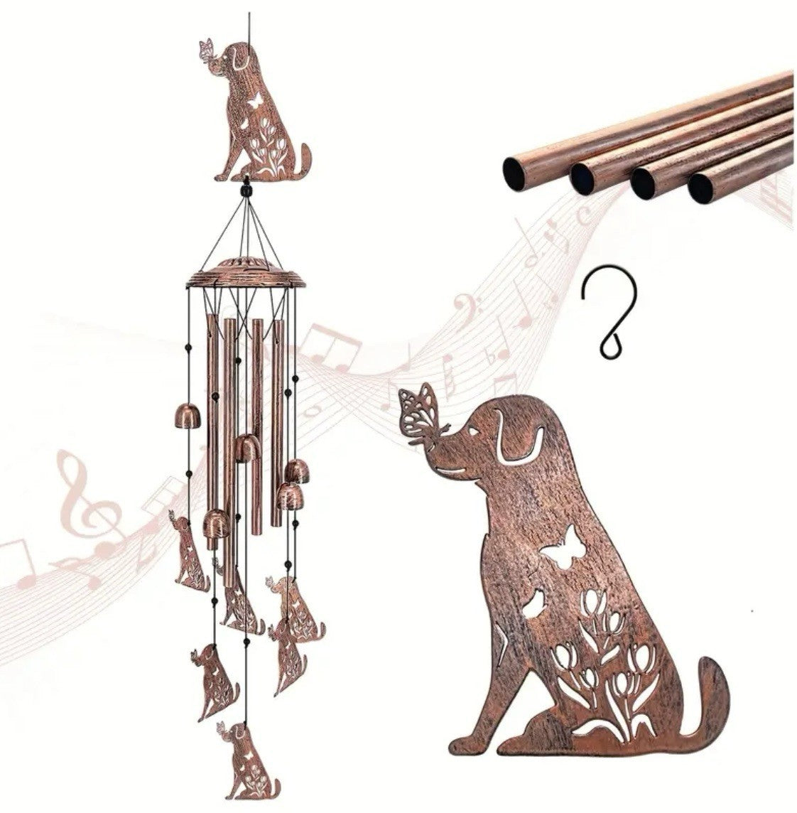 Animal Cat Dog Wind Chime Turtle Butterfly Outdoor Metal Home Patio Porch Garden