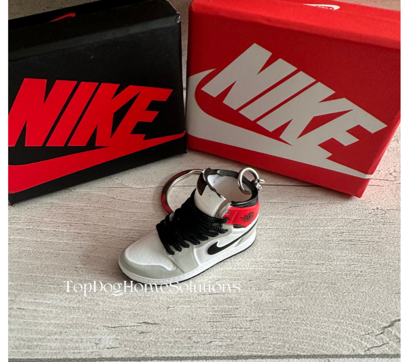 Nike Mini Jordan 3D Trainer sneaker Keyring Grey White Red Black shoe Gift Box