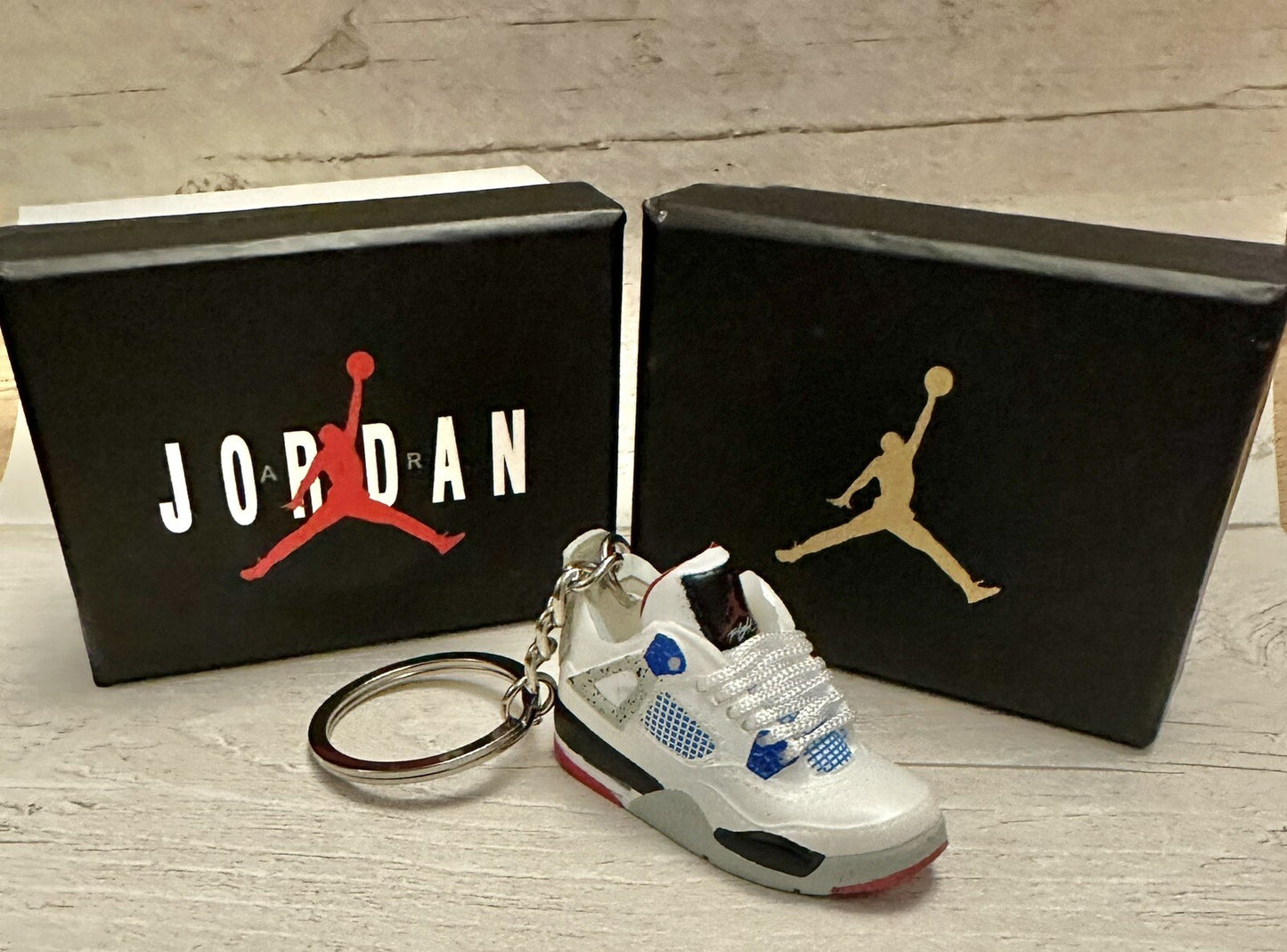 Mini Nike Jordan 4 3D Trainer sneaker Keyring Multi Red Grey Blue shoe Gift Box