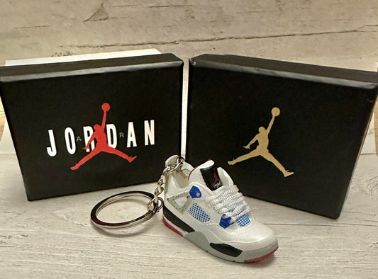 Mini Nike Jordan 4 3D Trainer sneaker Keyring Multi Red Grey Blue shoe Gift Box