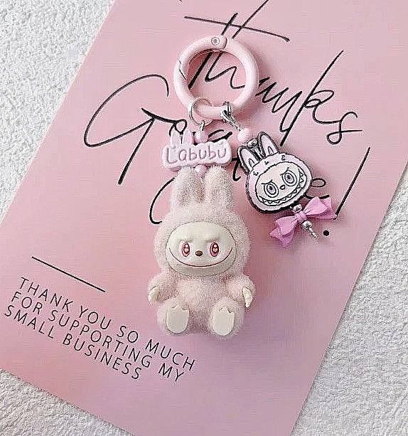 Cute Handmade keyring Labububu Heart Charm Pendant Kawaii Doll Keychain Bag