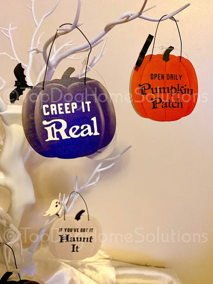 Funny Halloween Sign Hanging Decoration Pumpkin Ghost Bat Rustic Humour joke