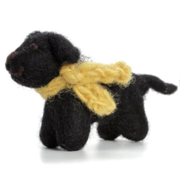 Xmas Mini Felt Puppy Yellow Woolly Scarf Black Labrador Hanging Ornament Gift
