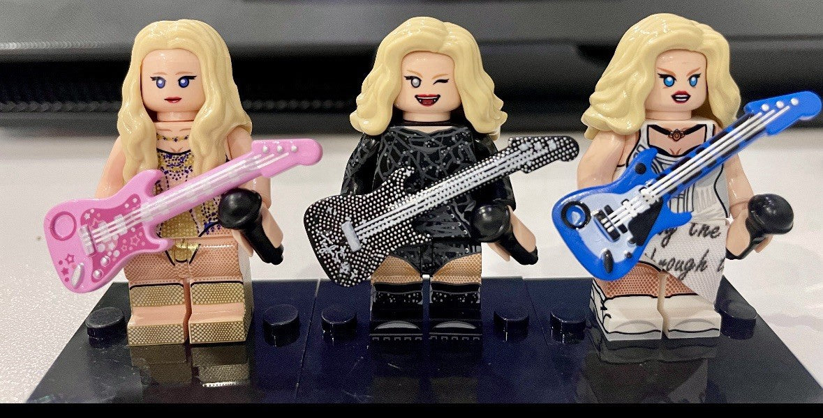 Cute Set 3 Taylor Inspired 3D Mini Figure On Stand Eras Gift Cake Topper Brick