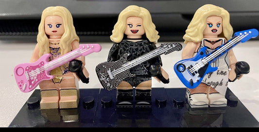 Cute Set 3 Taylor Inspired 3D Mini Figure On Stand Eras Gift Cake Topper Brick