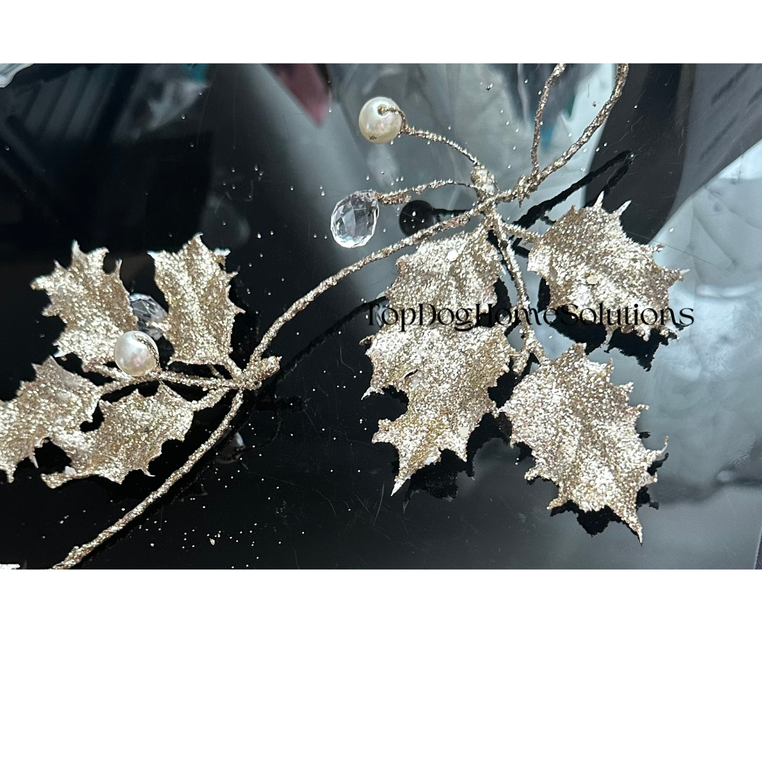 Light Gold Hanging Holly Decoration Christmas 28cm xmas Pearl & Crystal Droplets