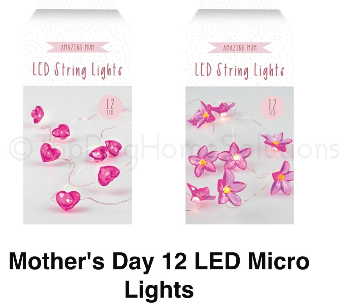 FLOWER VALENTINE HEARTS LED PINK WIRE LIGHTS BATTERY OPERATED 1.24 M x 12 LED 🌸