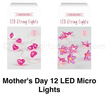 FLOWER VALENTINE HEARTS LED PINK WIRE LIGHTS BATTERY OPERATED 1.24 M x 12 LED 🌸