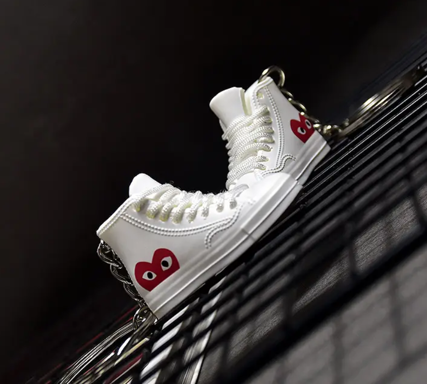 3D Mini Converse Play white Trainer Keyring Keychain sneaker with Gift shoe Box