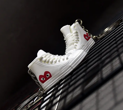 3D Mini Converse Play white Trainer Keyring Keychain sneaker with Gift shoe Box