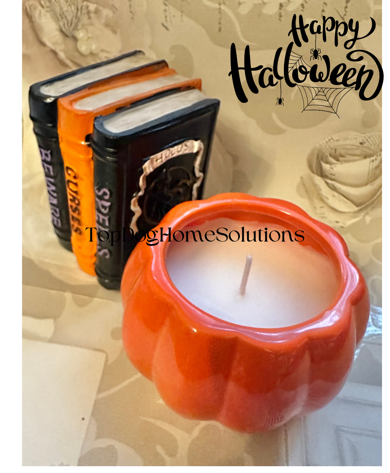 Witch Candle Halloween Pumpkin & Book of spells Scented Gift Ornament Vanilla