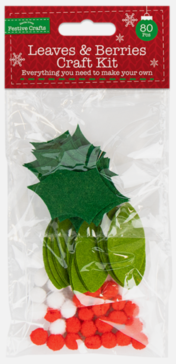 Craft 80 x Felt Holly Leaves & Berries Xmas Kit Pack Wreath making Christmas