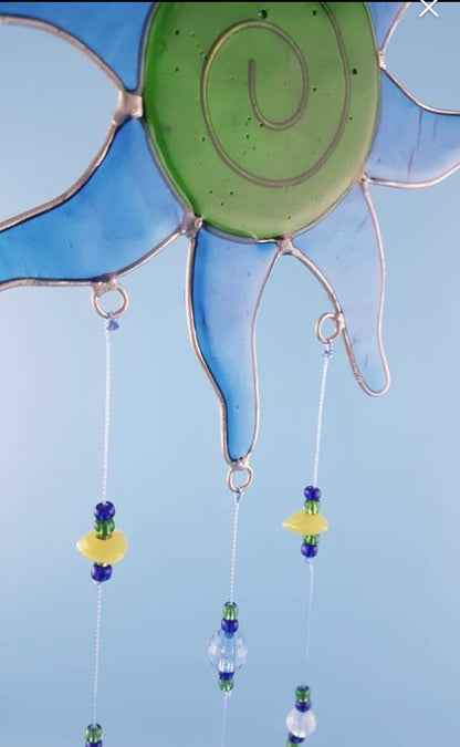 Hanging Sun Suncatcher Green Blue Flower mobile Garden Window Decoration Outdoor