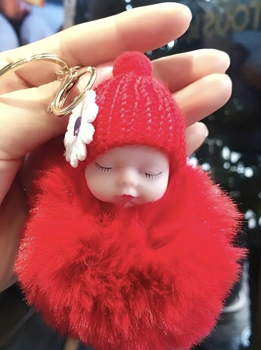 Baby Mama Keyring Pom Pom Car Key chain Bag Charm Doll Blue Pink Red Xmas Gift