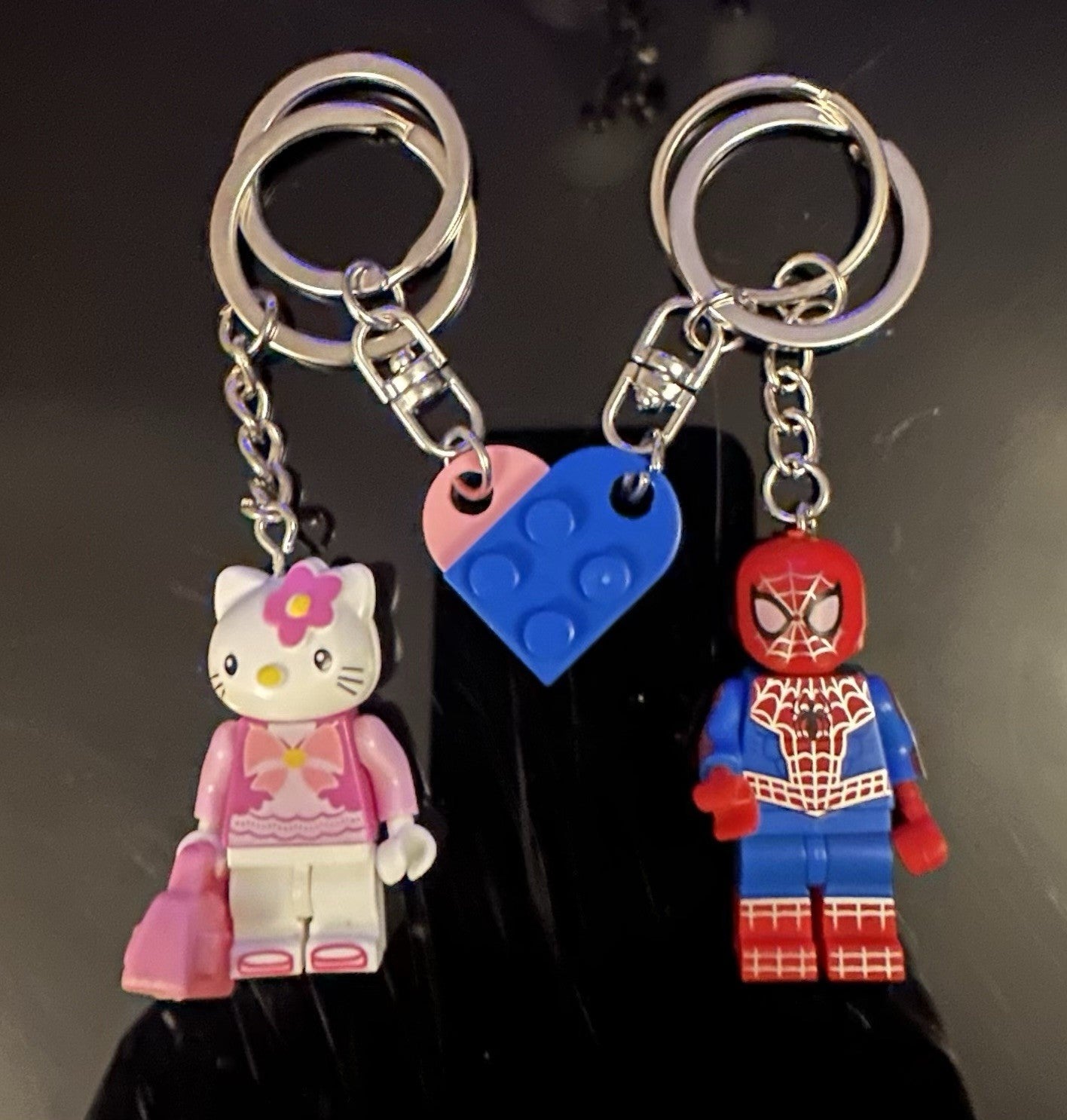 2 Cute Hello Kitty Spiderkitty Spider Man Set Pair Keyring Hearts Couples